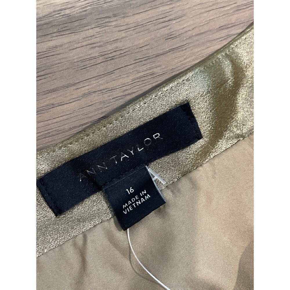 Ann Taylor Metallic Pleated Midi Skirt Size 16 Gold - Picture 5 of 7